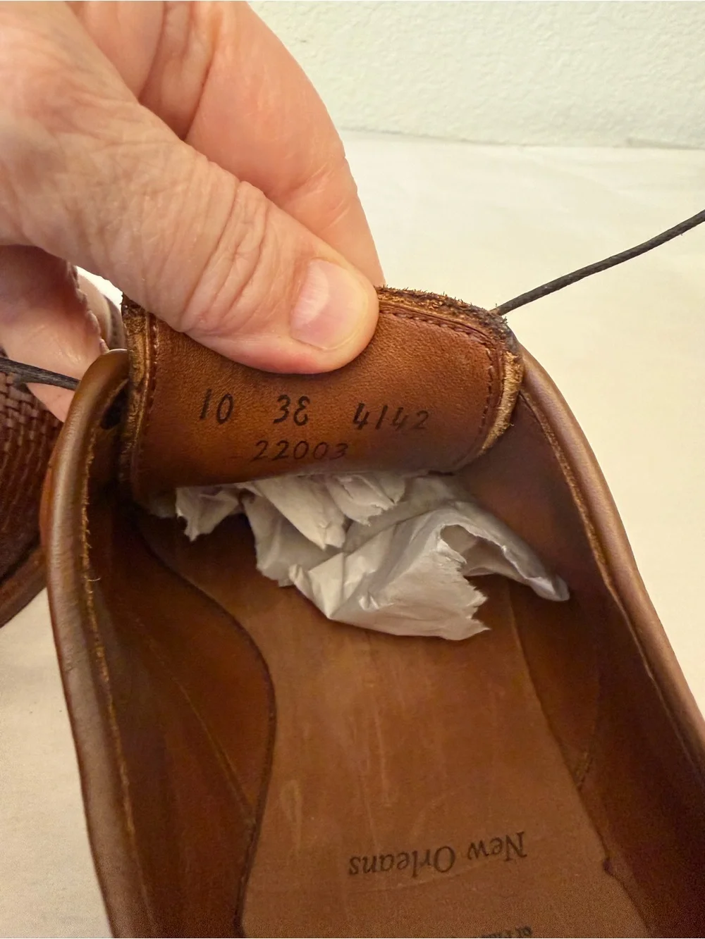 Allen Edmonds New Orleans Woven Leather Cap-Toe Derby in Tan/Brown Sz 10